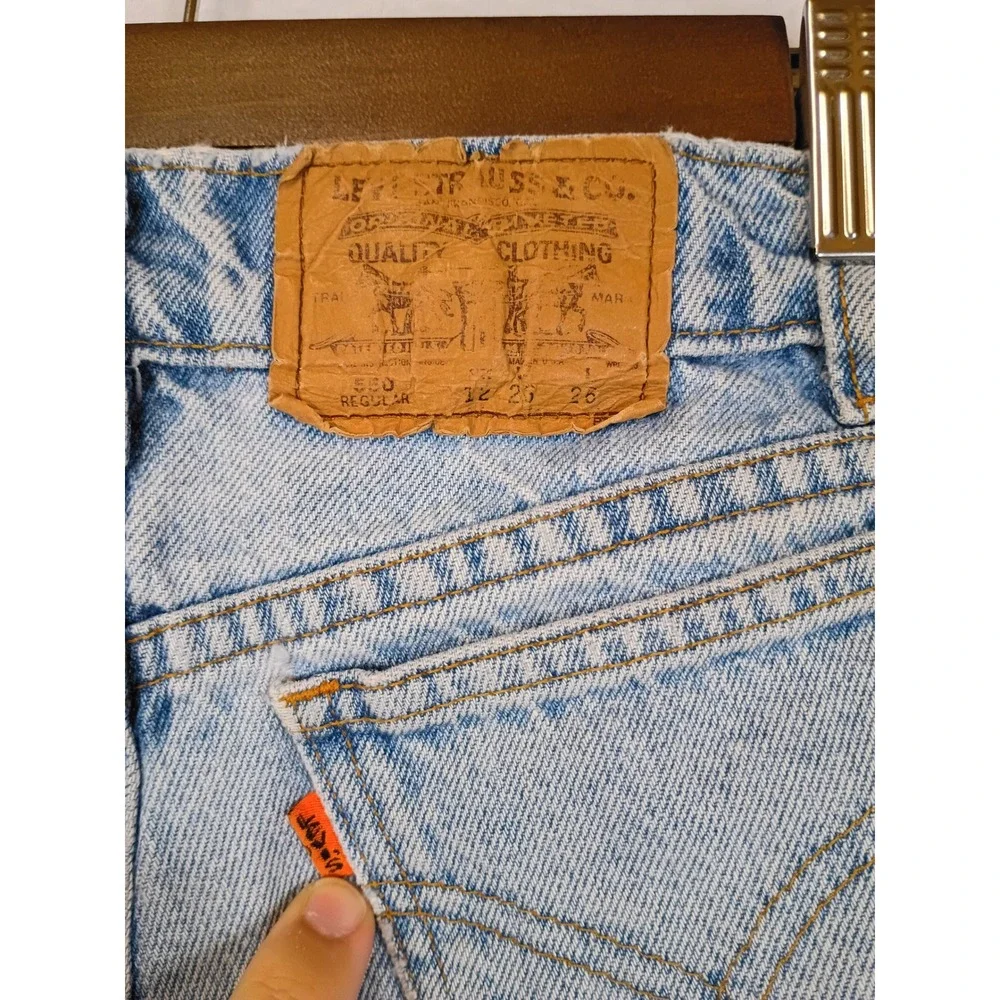Vintage 90s Levis 550 Boys 12 Light Wash Blue Orange Tab Relaxed Tapered Jeans